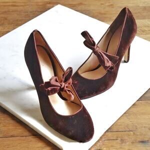 Rebecca Taylor Velvet Mary Jane Heels with Bow Romantic Fall Holiday Party Pumps